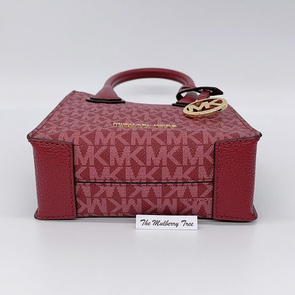 Michael Kors MK Extra Small Mercer Logo Leather Crossbody Mulberry Red Purse Bag - Picture 5 of 9